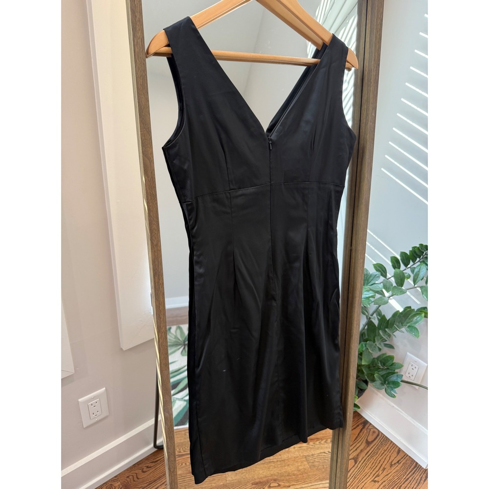Vintage Donna Ricco Black V-Neck Ruched Sheath Dress Size 8P Little Black Dress - Picture 3 of 8